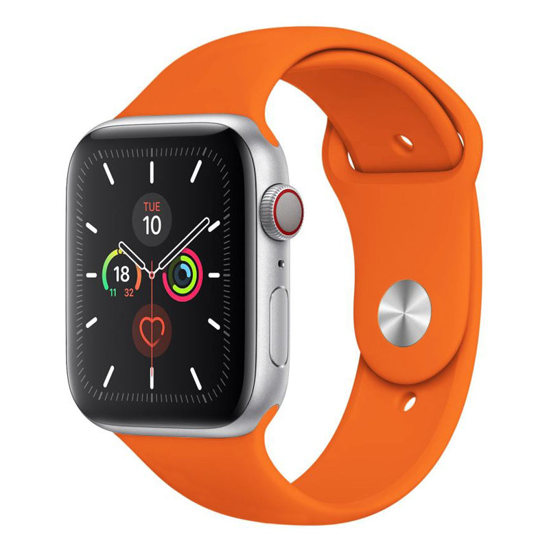 An orange colour silicone watch strap sport band on an Apple watch series 10 46mm and 42mm and Ultra 2