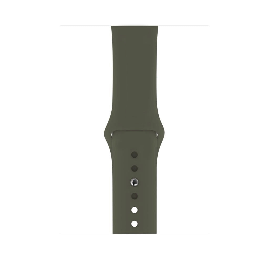 A dark olive Colour silicone watch strap sport band on an Apple watch series 10 46mm and 42mm and Ultra 2