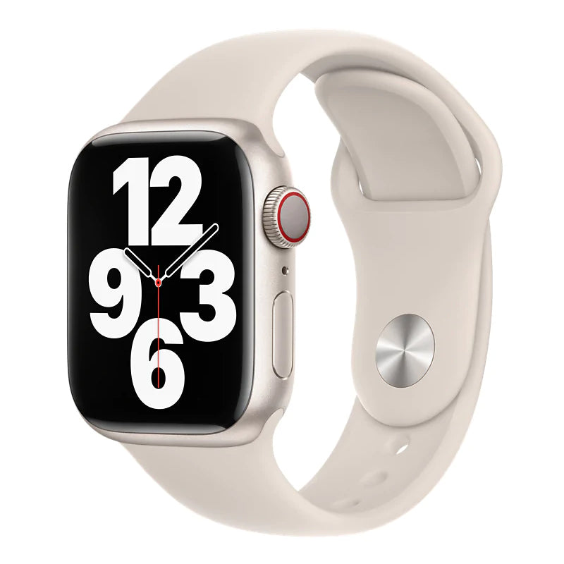 A starlight colour apple watch sport band made from premium silicon