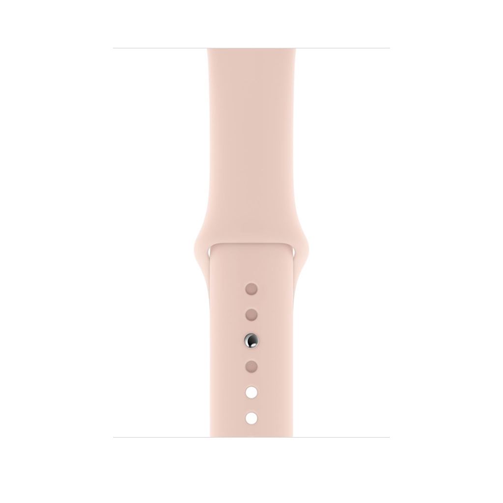 A pink sand colour silicon watch strap on an apple watch series 8