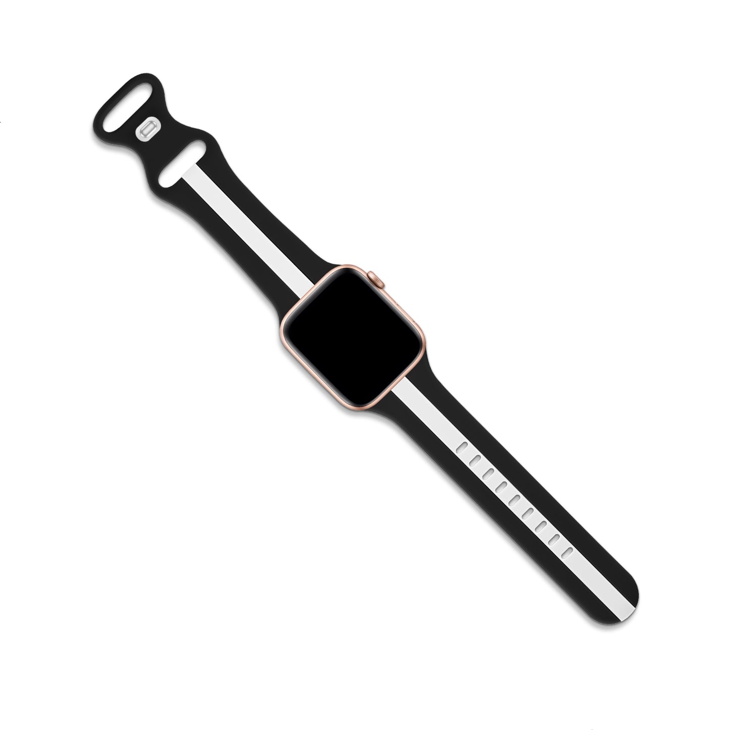 A black and white two colour silicon sport strap for apple watch series 9 41mm