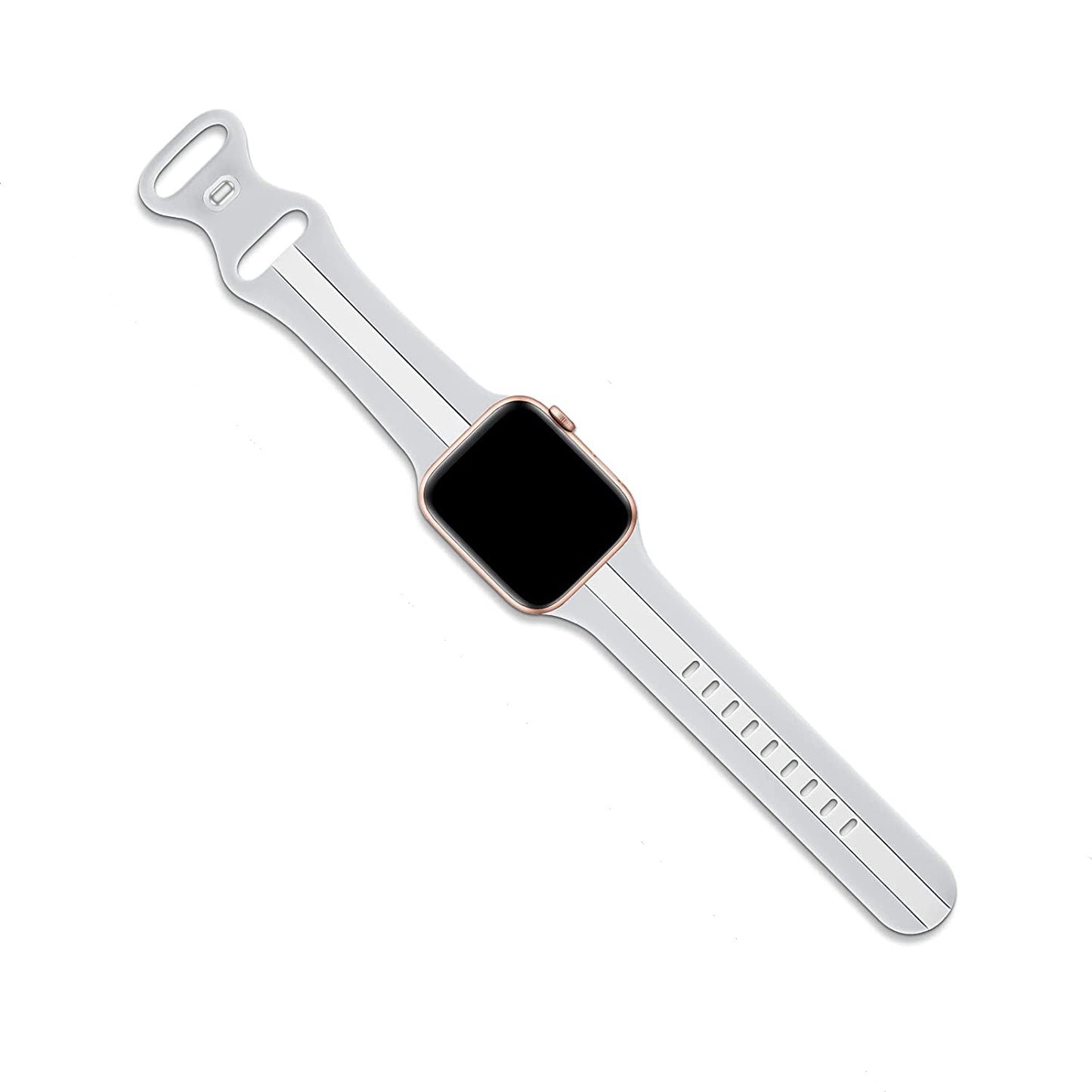 A grey and white two colour silicon sport strap for apple watch series 9 41mm
