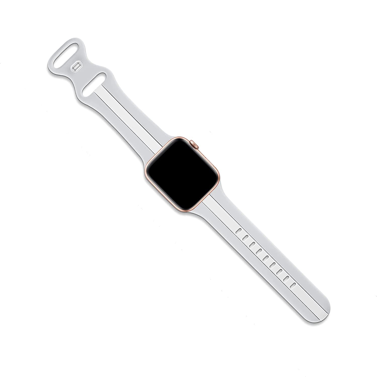 A grey and white two colour silicon sport strap for apple watch series 9 41mm