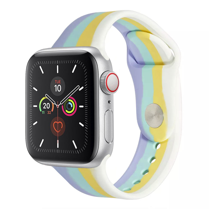 A 4 colour silicon watch strap on an apple watch