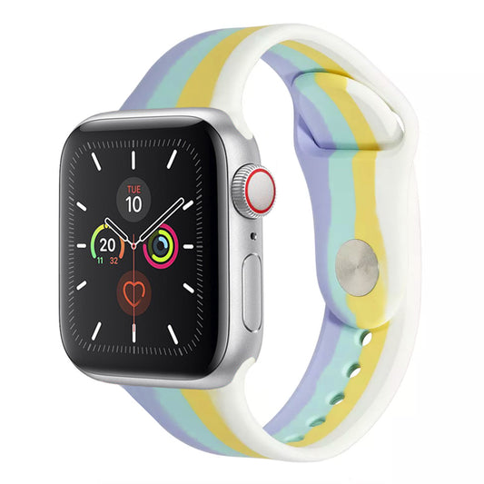 A 4 colour silicon watch strap on an apple watch