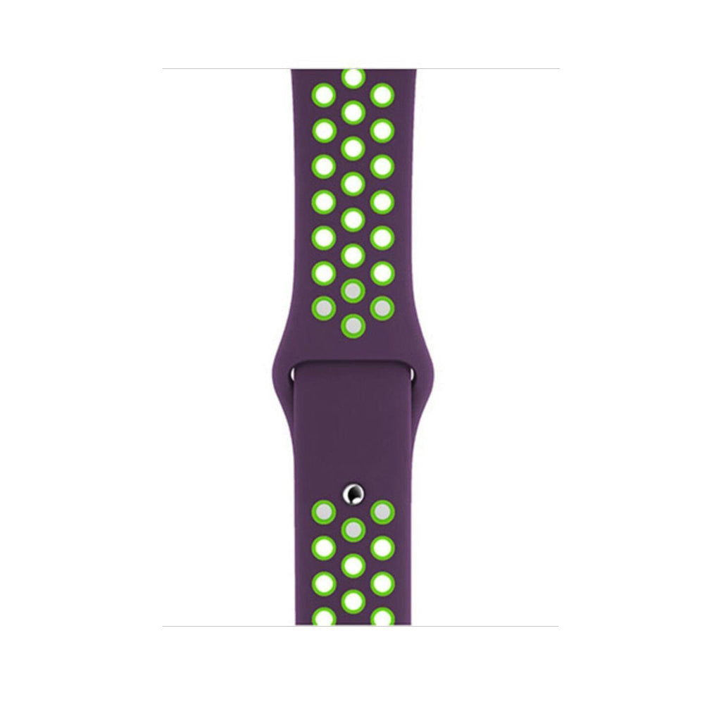 dark purple and green colour silicone watch strap for apple watch series 11 42mm 46mm with perforated holes for breathing while running and active sports