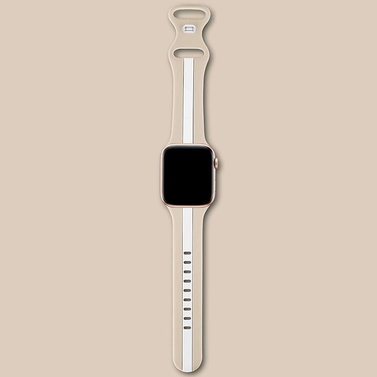 A nude and white two colour silicon sport strap for apple watch series 9 41mm