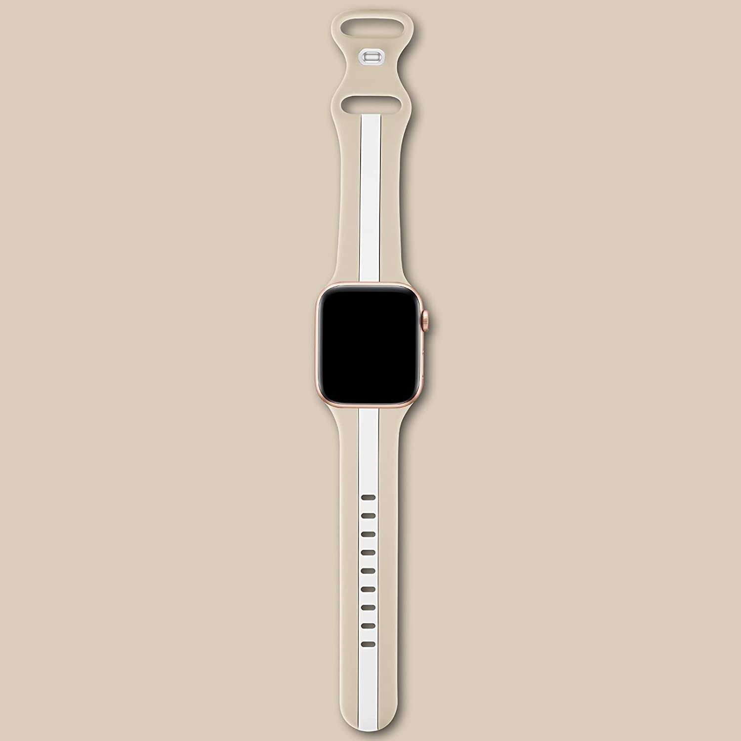 A nude and white two colour silicon sport strap for apple watch series 9 41mm