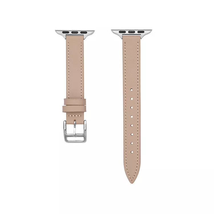 Women's beige colour slim genuine leather single tour watch strap on the latest apple watch