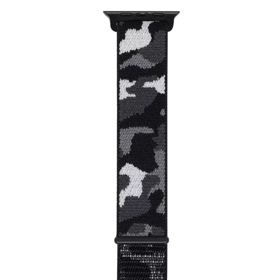 A black colour camouflage pattern woven nylon apple watch strap