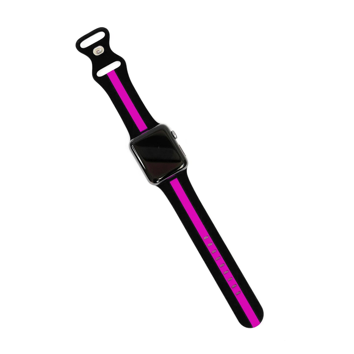 A black and purple two colour silicon sport strap for apple watch series 9 41mm