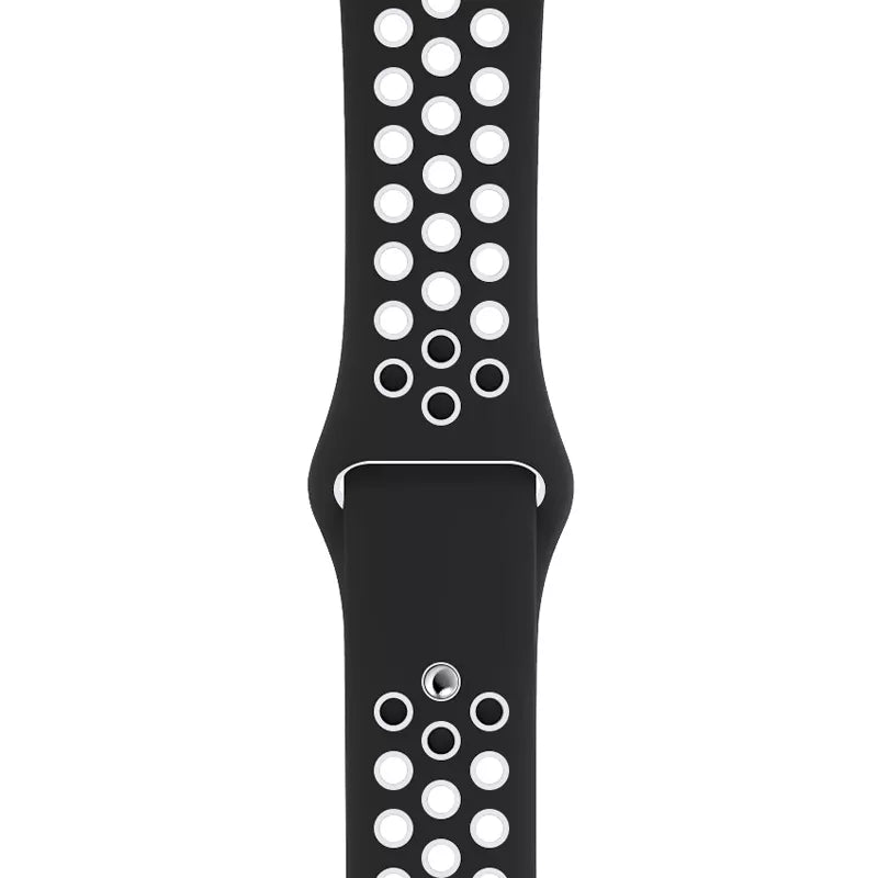 black white silicone watch strap for apple watch series 11 42mm 46mm with perforated holes for breathing while running and active sports