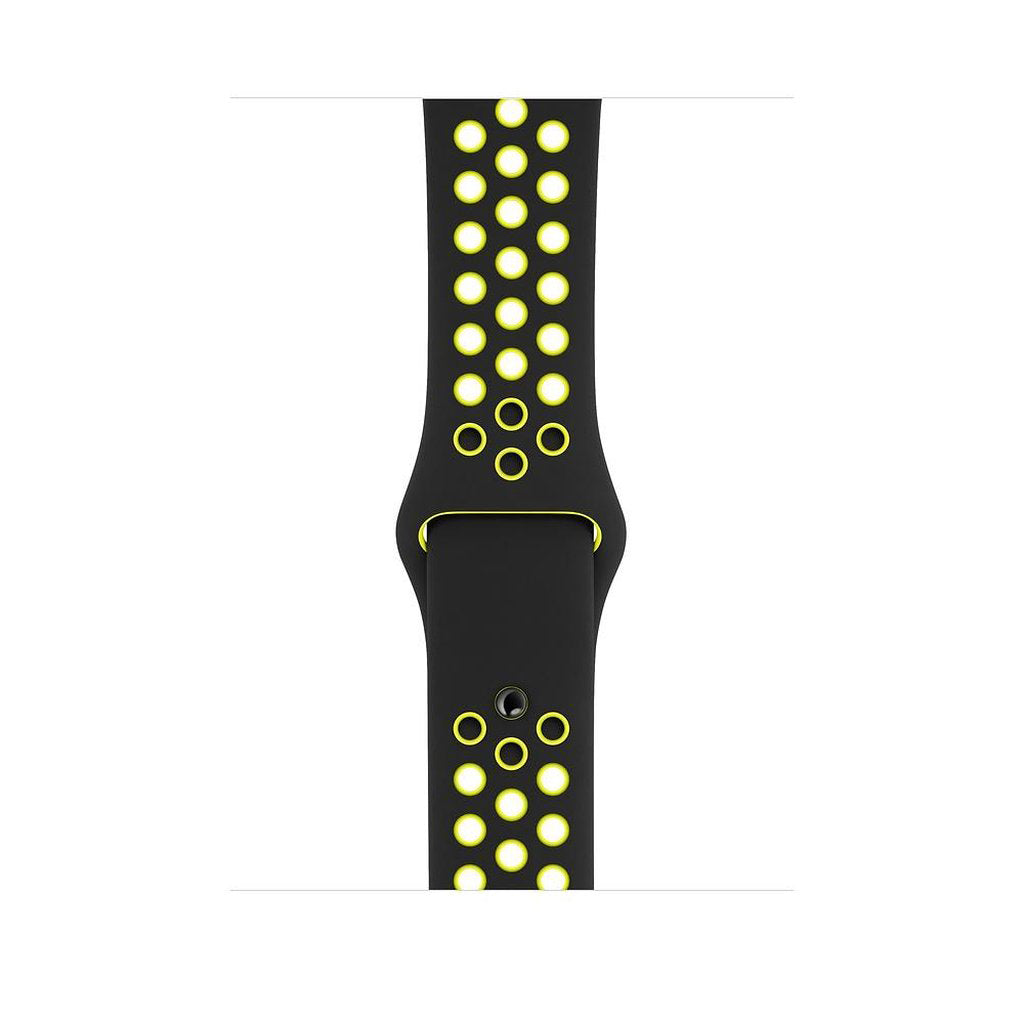 black Yellow silicone watch strap for apple watch series 11 42mm 46mm with perforated holes for breathing while running and active sports
