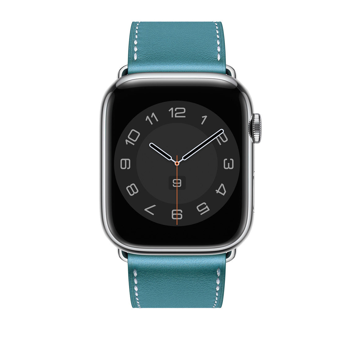 A blue colour genuine leather single tour watch strap on an apple watch series 8