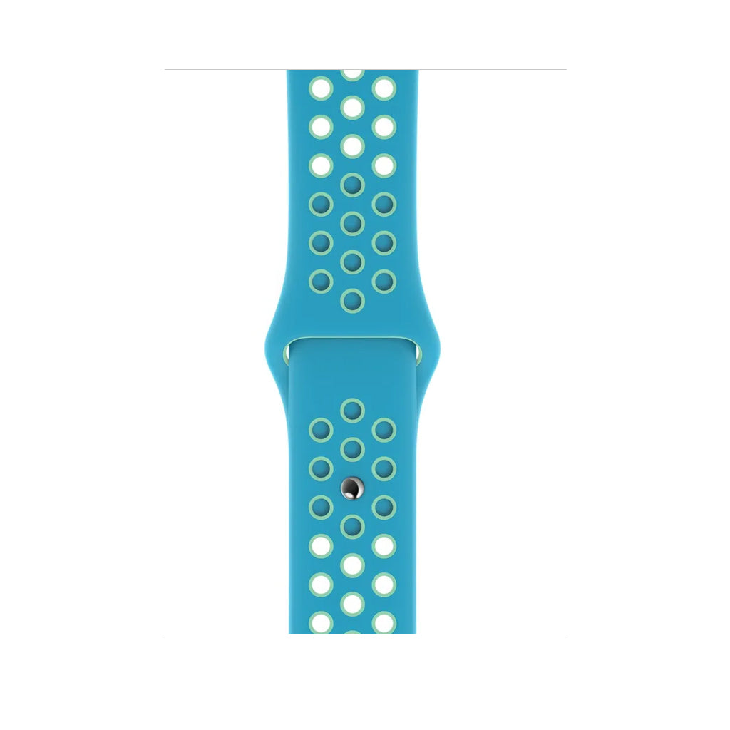 blue light green silicone watch strap for apple watch series 11 42mm 46mm with perforated holes for breathing while running and active sports