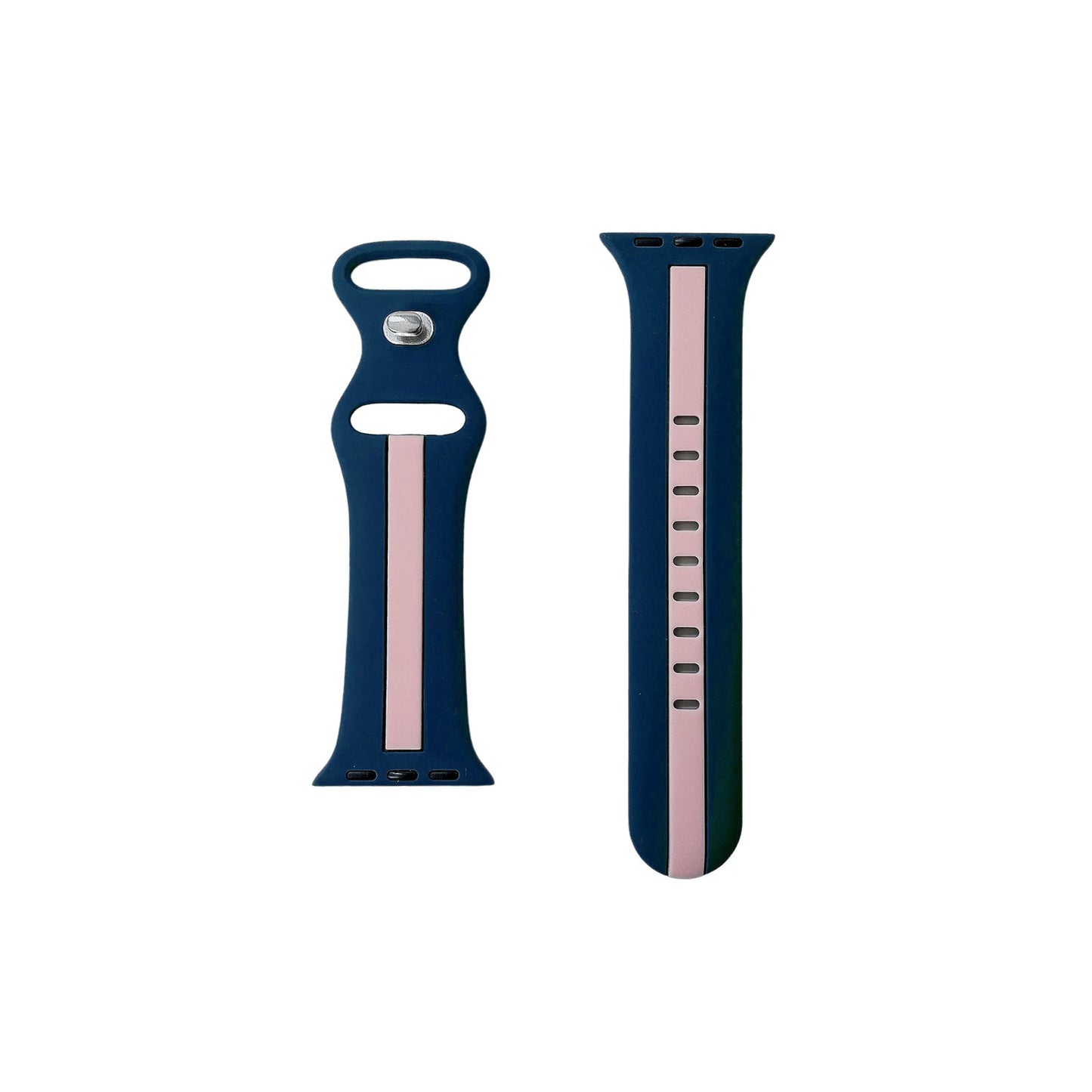 A navy and pink two colour silicon sport strap for apple watch series 9 41mm