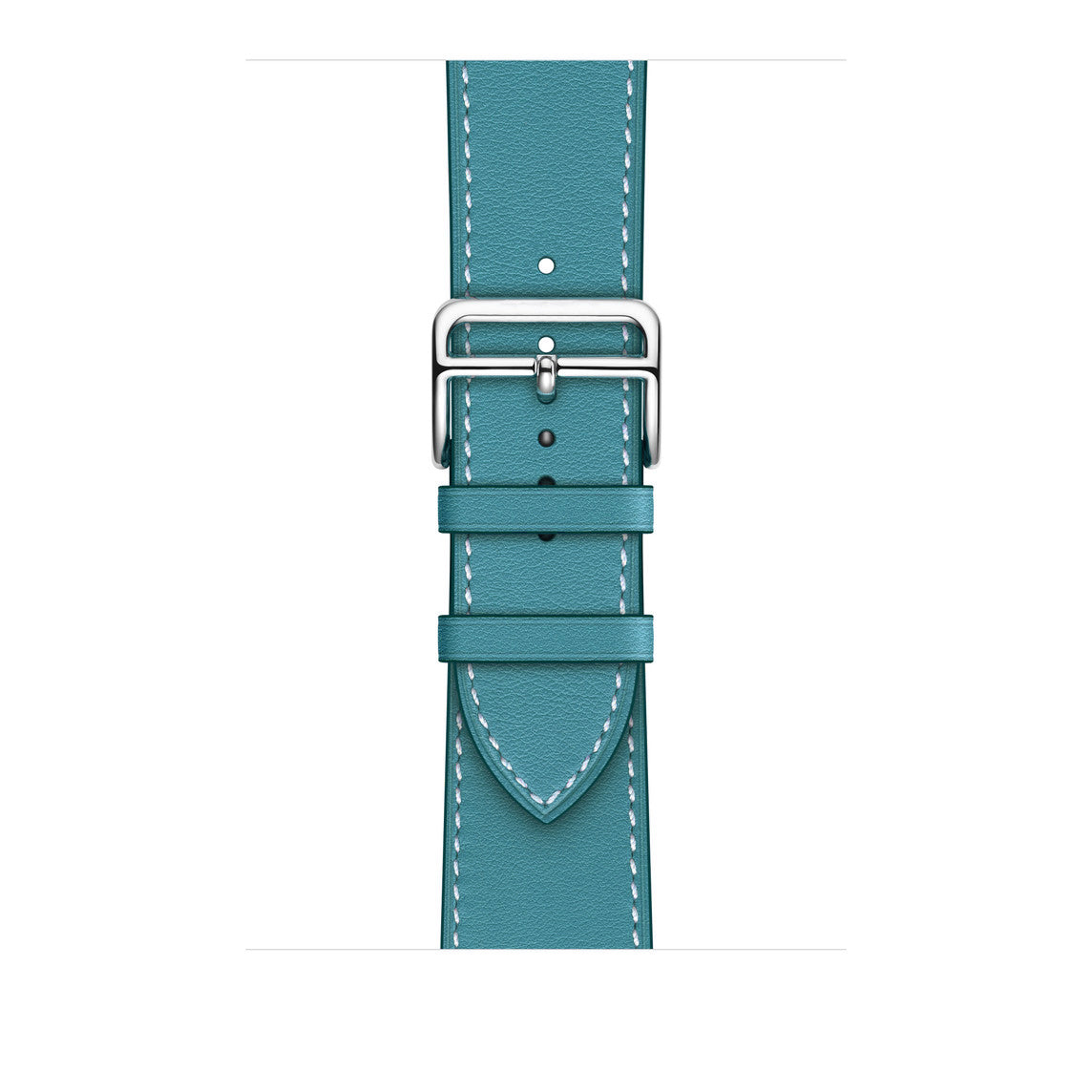 A blue colour genuine leather single tour watch strap on an apple watch series 8
