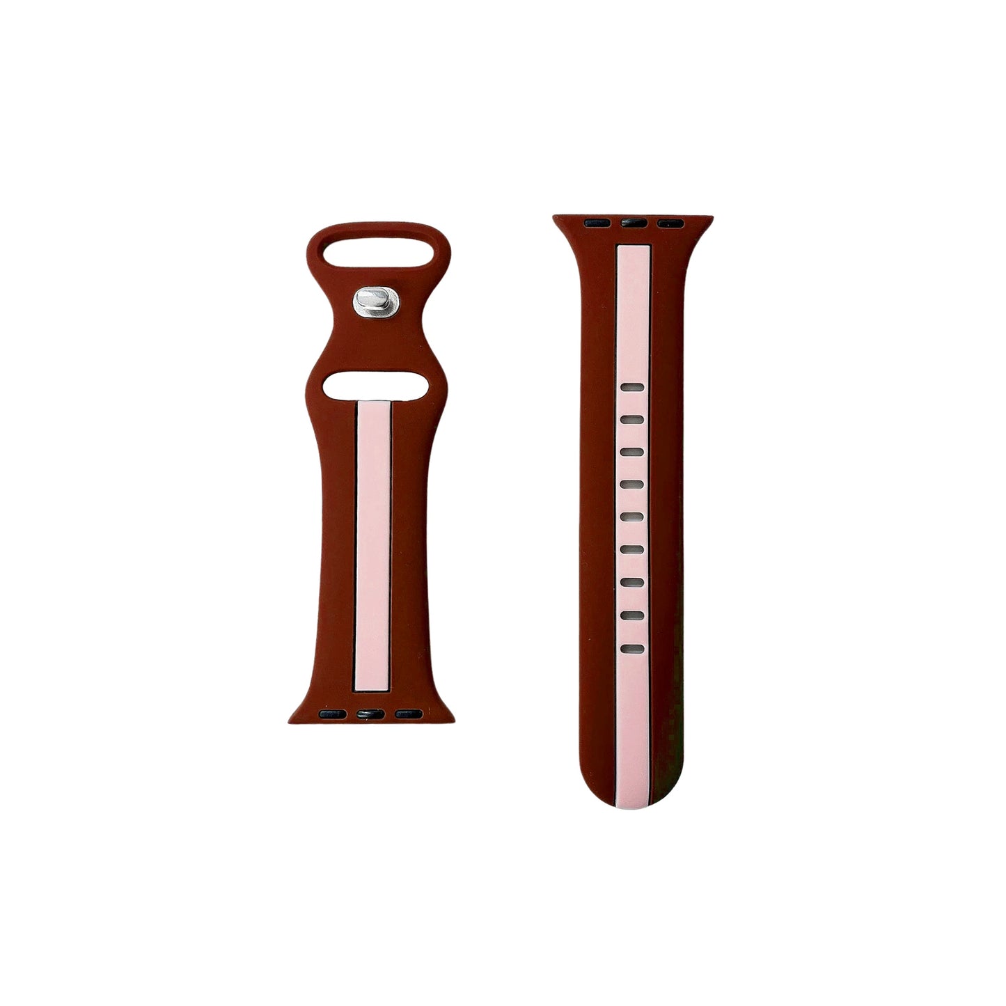 A burgundy and pink two colour silicon sport strap for apple watch series 9 41mm