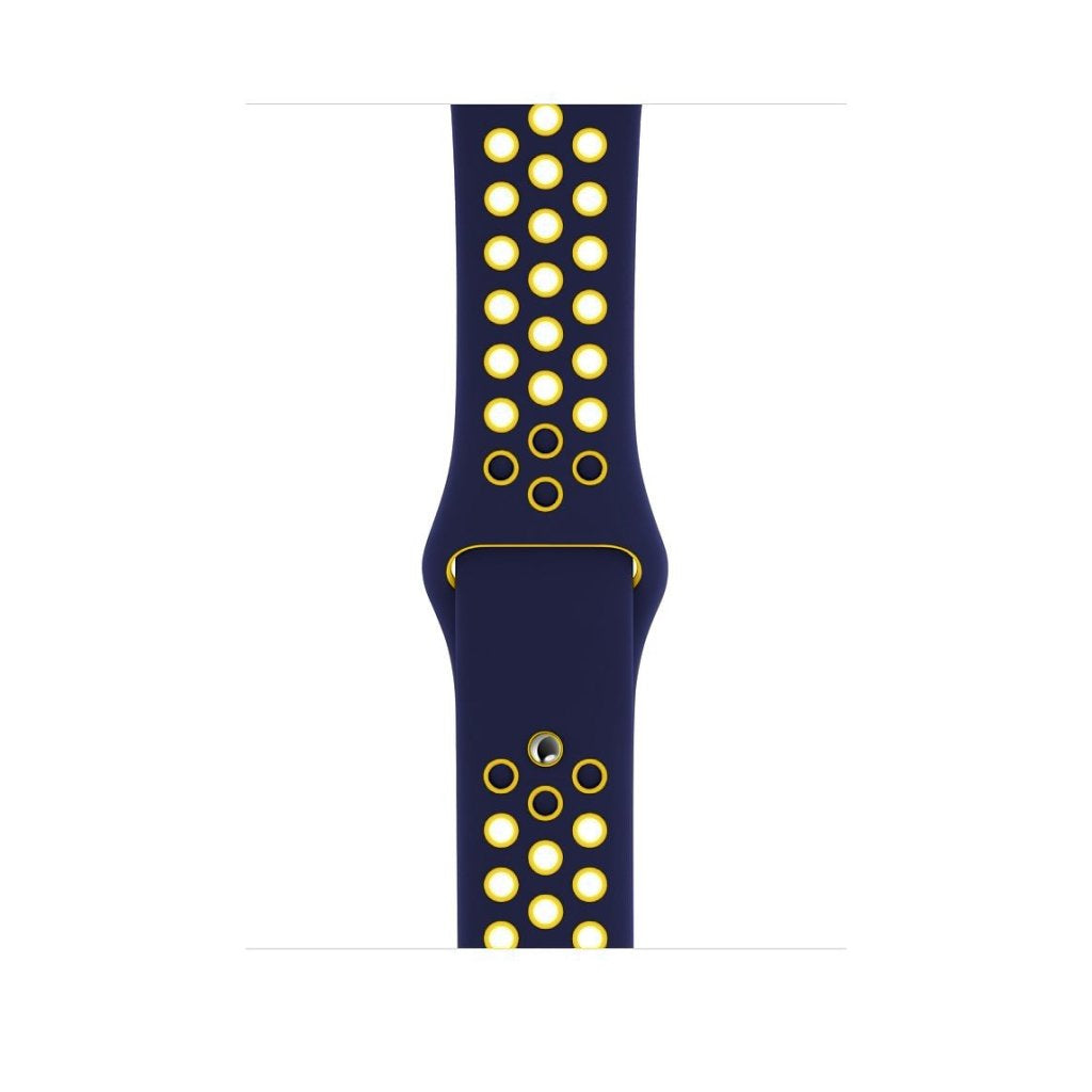 blue yellow silicone watch strap for apple watch series 11 42mm 46mm with perforated holes for breathing while running and active sports
