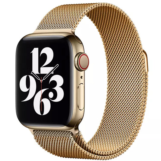 A gold colour stainless steel milanese watch strap for the latest apple watch series 11 46mm and 42mm and Ultra 3