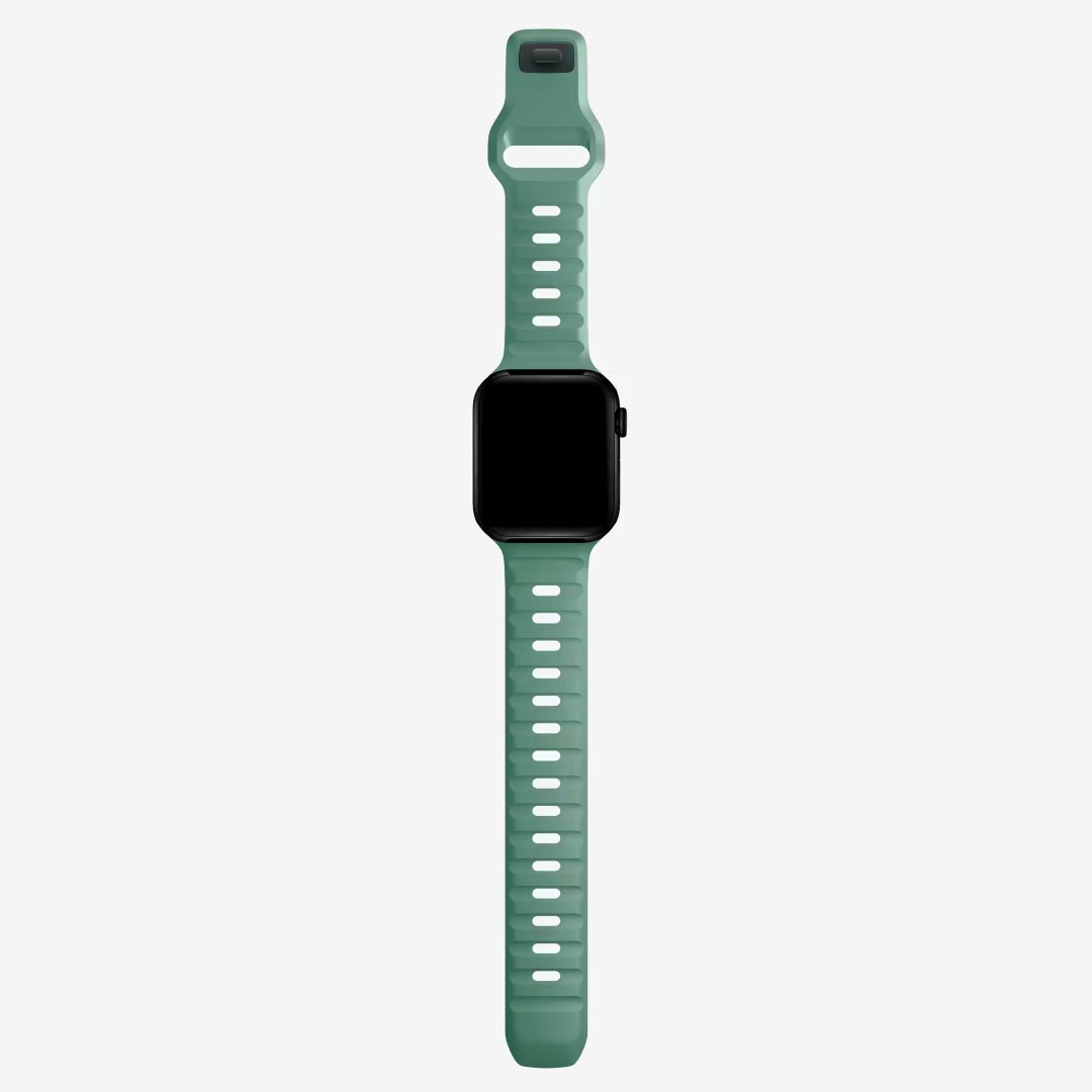 A green colour silicon watch strap for apple watch designed for active sports and heavy duty activities