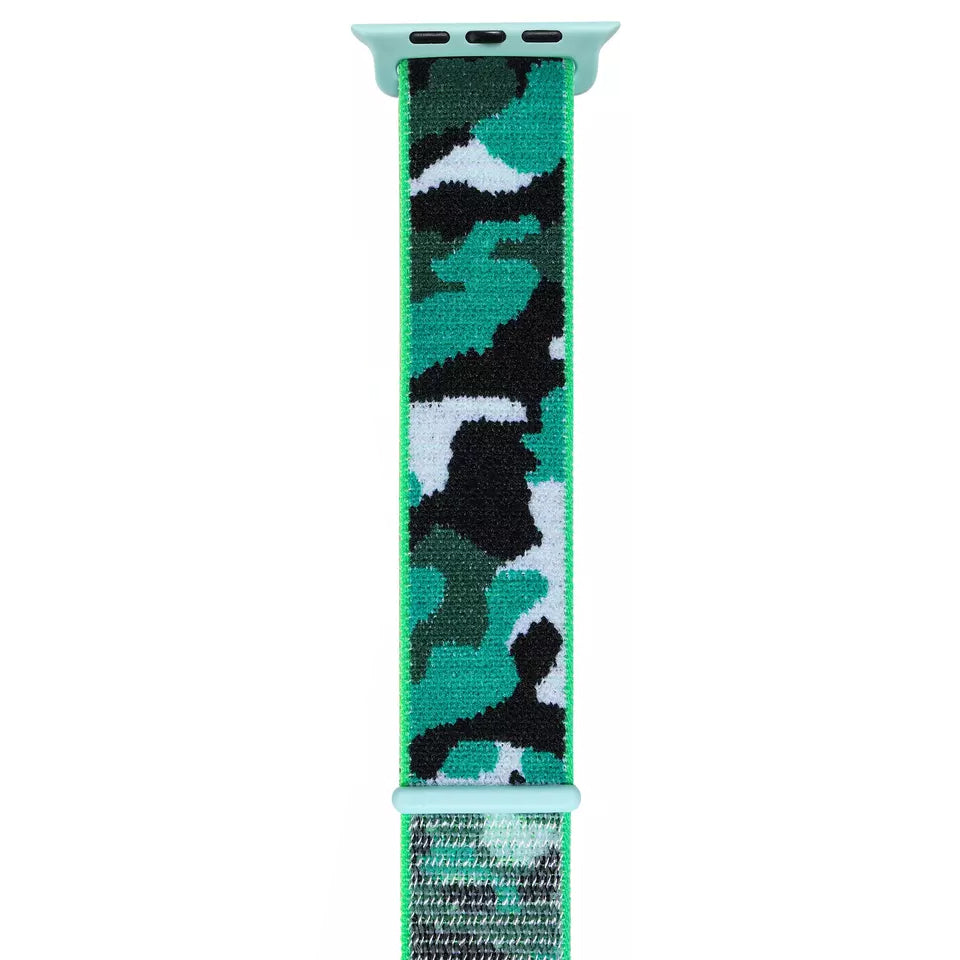 A green colour camouflage pattern woven nylon apple watch strap