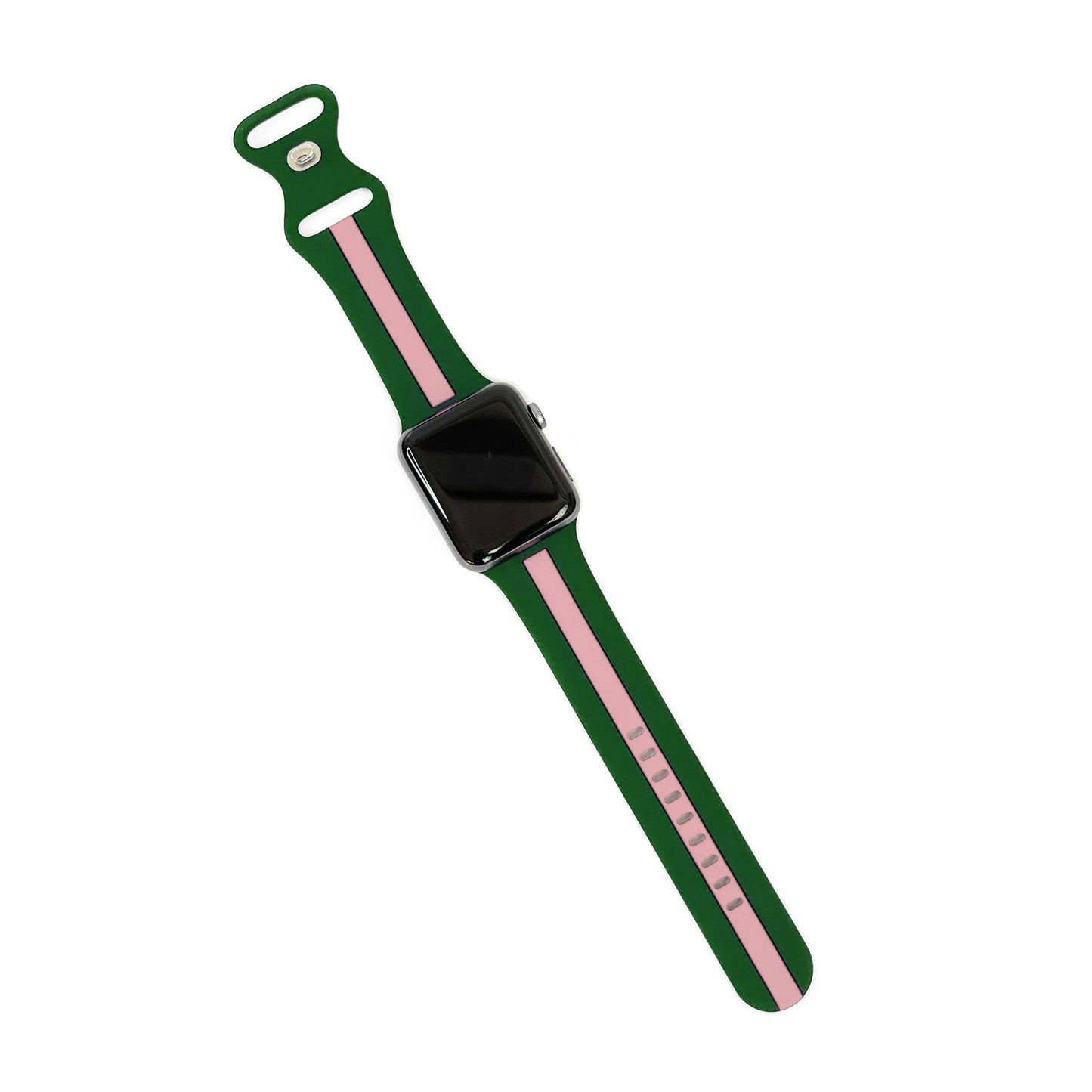 A Green and pink two colour silicon sport strap for apple watch series 9 41mm