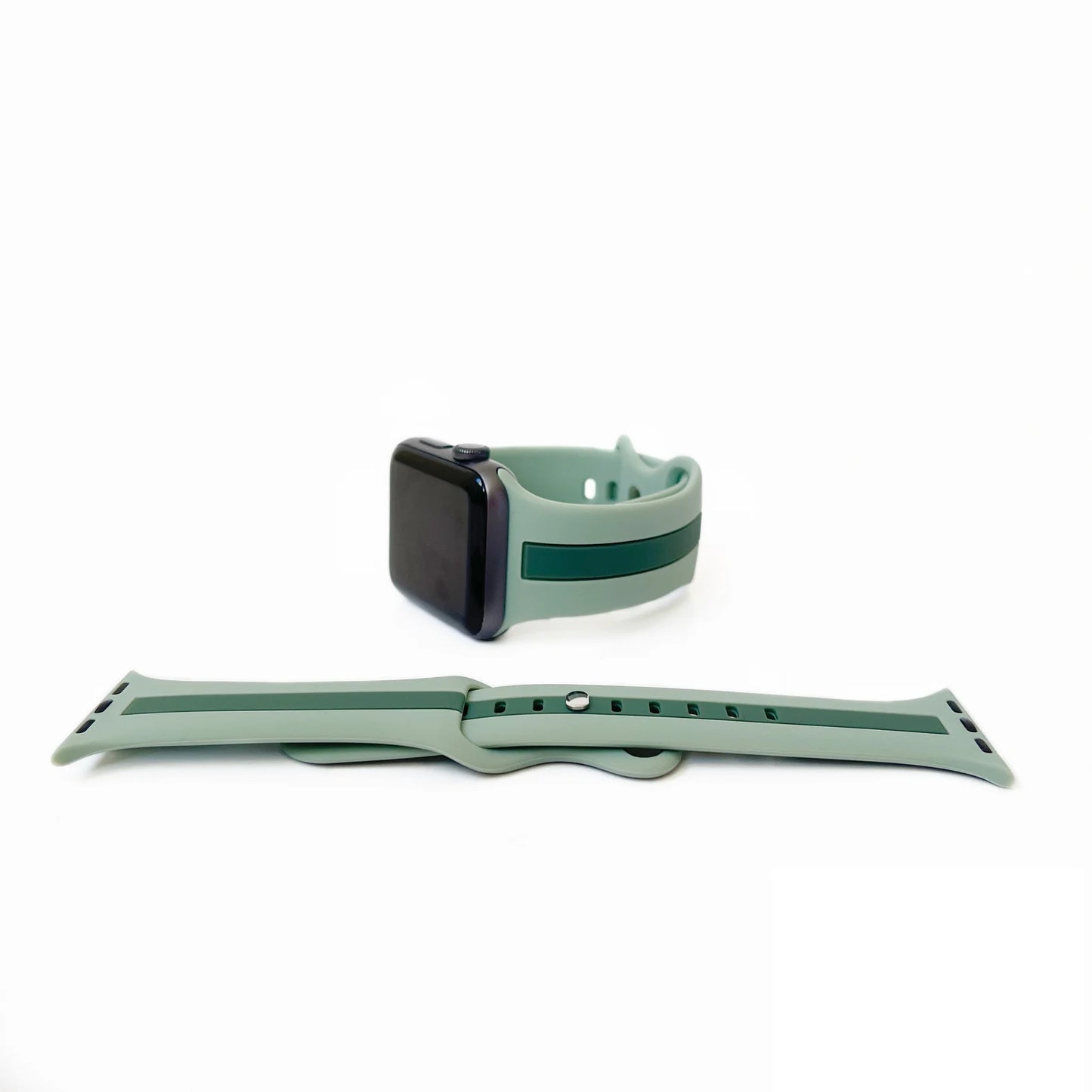 A olive and green two colour silicon sport strap for apple watch series 9 41mm