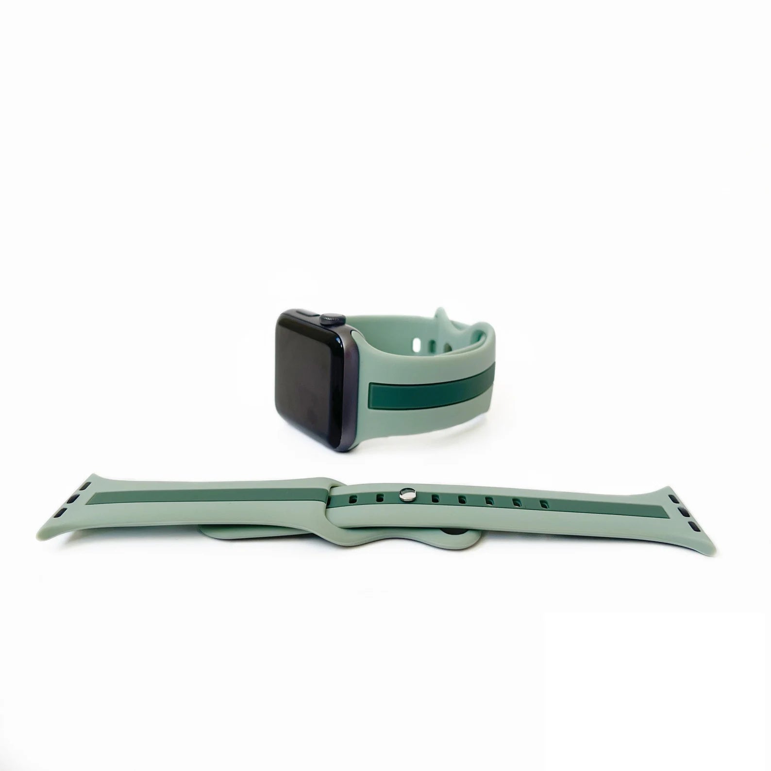 A olive and green two colour silicon sport strap for apple watch series 9 41mm