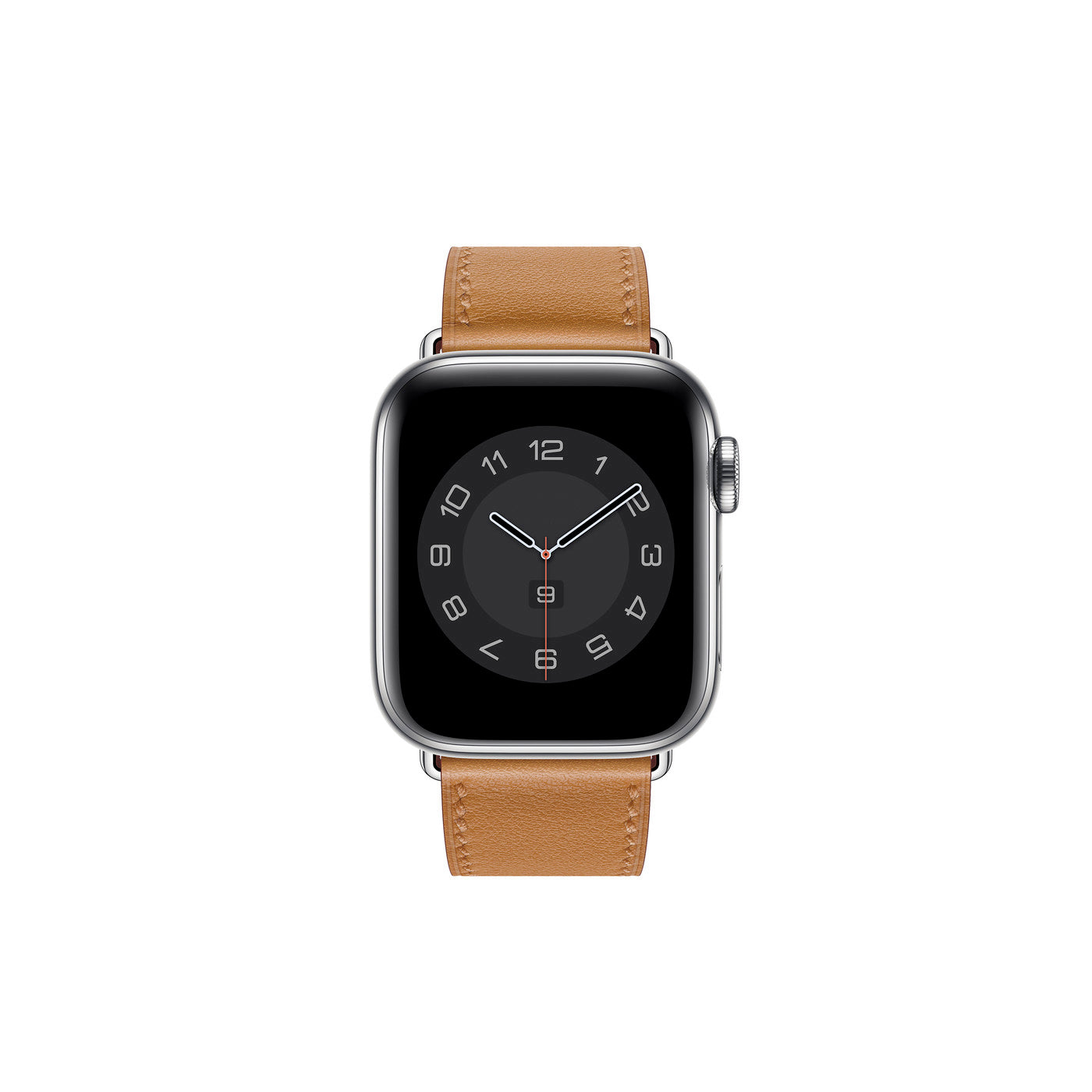 A handmade light brown genuine leather single tour watch strap on an apple watch series 11 42mm and 45mm and 46mm.
