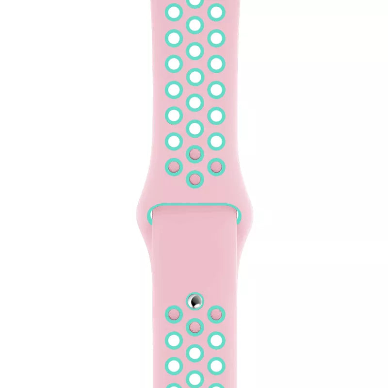 pink mint green silicone watch strap for apple watch series 11 42mm 46mm with perforated holes for breathing while running and active sports