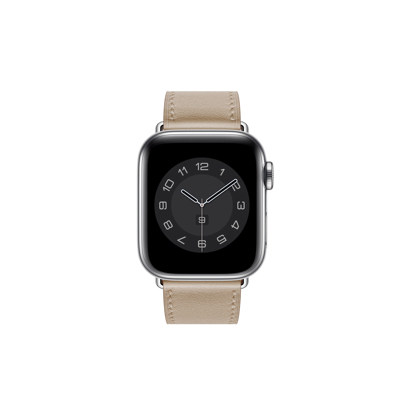 A light grey colour genuine leather single tour watch strap on an apple watch series 8