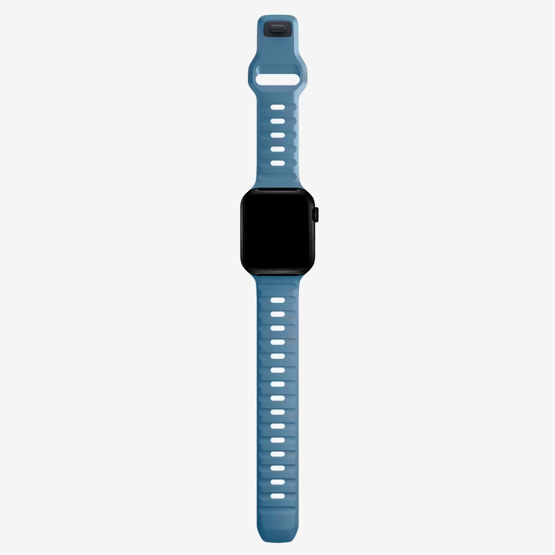 A marine blue colour silicon watch strap on an apple watch series 8