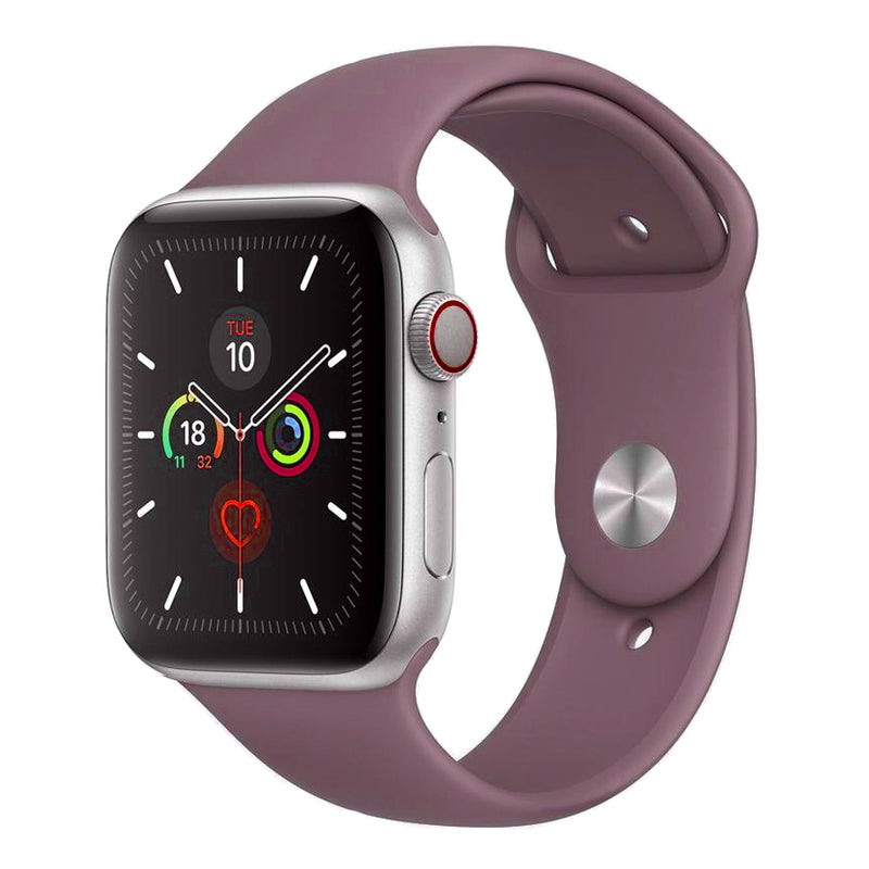 A mauve purple Colour silicone watch strap sport band on an Apple watch series 10 46mm, 45mm and 42mm and Ultra