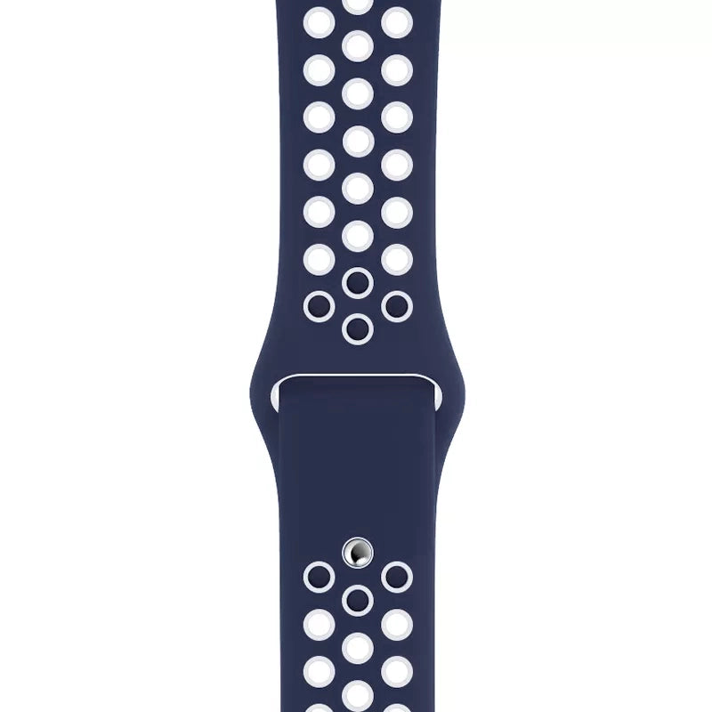 midnight blue white silicone watch strap for apple watch series 11 42mm 46mm with perforated holes for breathing while running and active sports
