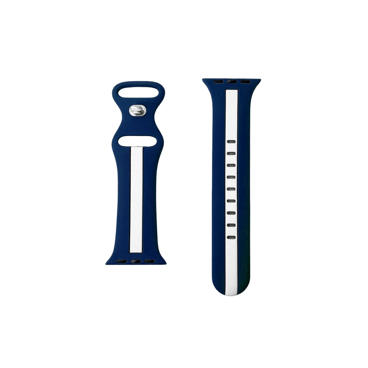 A navy blue and white two colour silicon sport strap for apple watch series 9 41mm