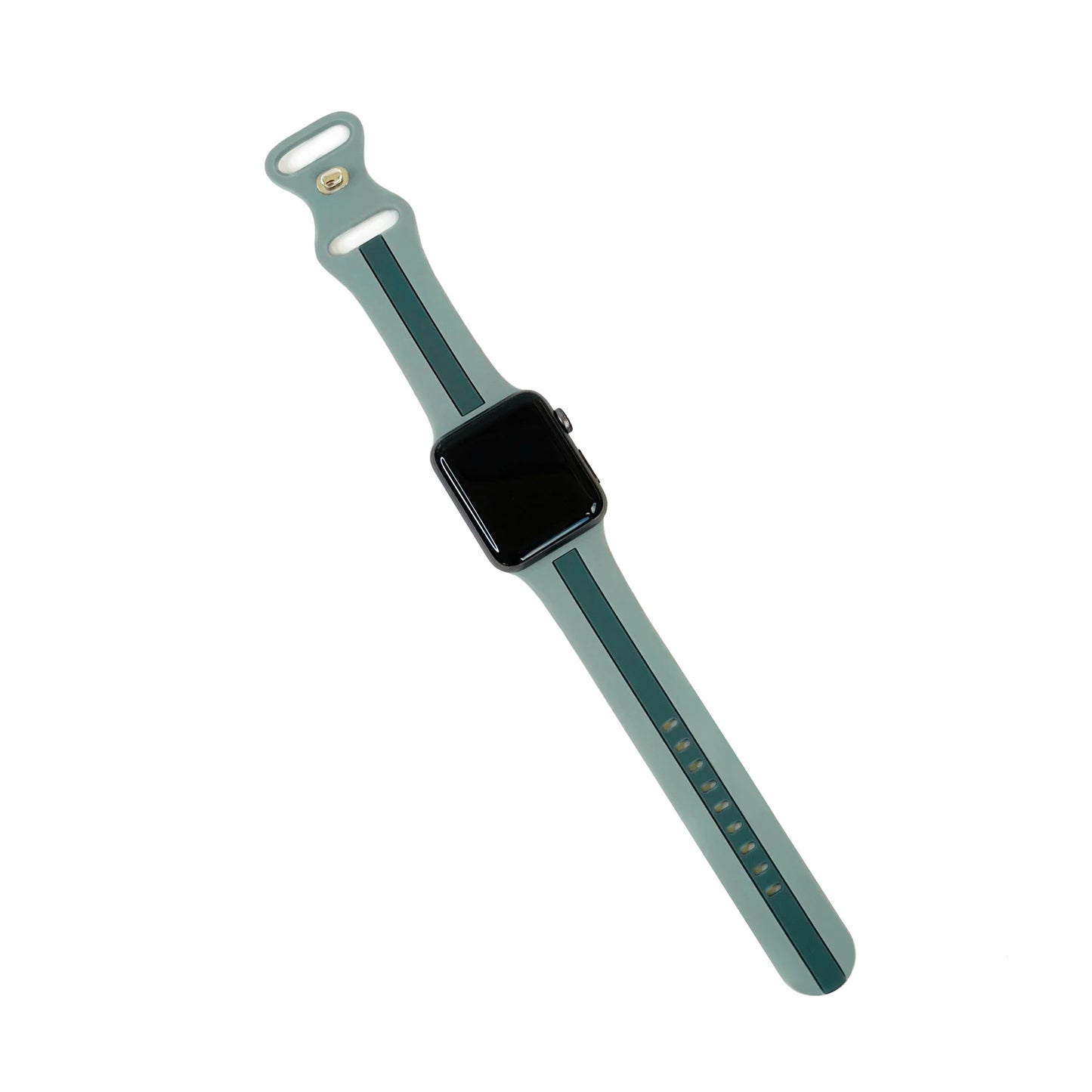 A olive and green two colour silicon sport strap for apple watch series 9 41mm