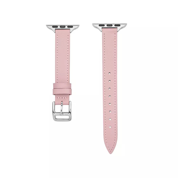 Women's brown colour slim genuine leather watch strap on an apple watch series 8