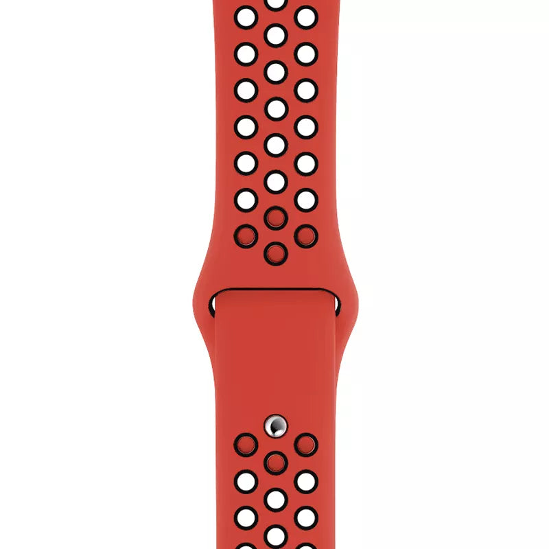 red black silicone watch strap for apple watch series 11 42mm 46mm with perforated holes for breathing while running and active sports