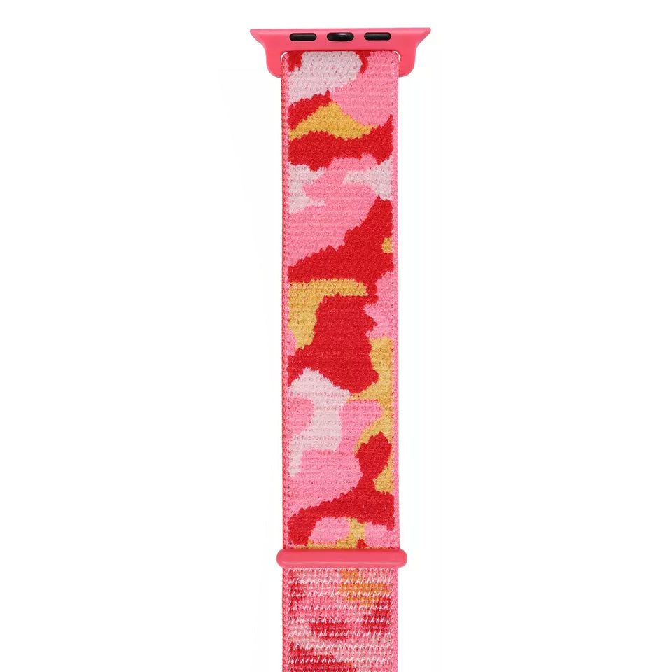 A red colour camouflage pattern woven nylon apple watch strap