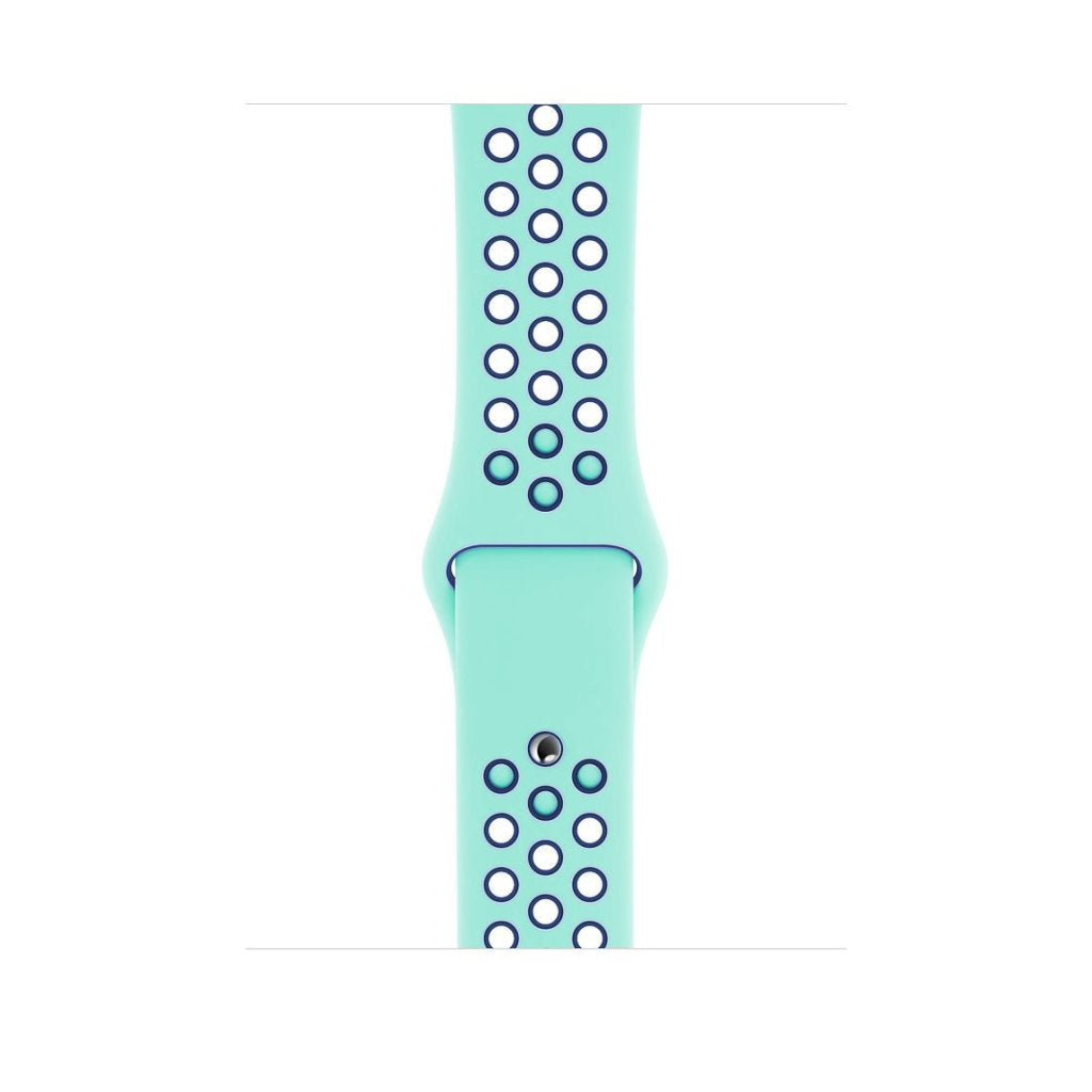 Aqua blue navy silicone watch strap for apple watch series 11 42mm 46mm with perforated holes for breathing while running and active sports