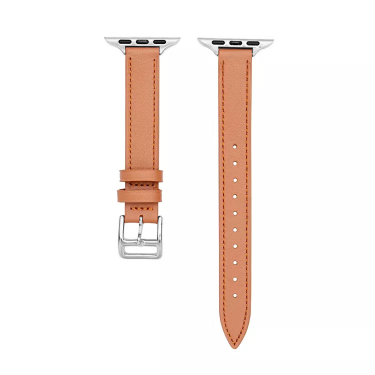 Women's light brown colour slim genuine leather watch strap on the latest apple watch