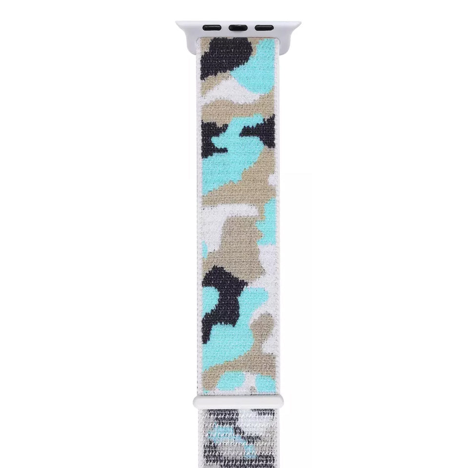 A white colour camouflage pattern woven nylon apple watch strap
