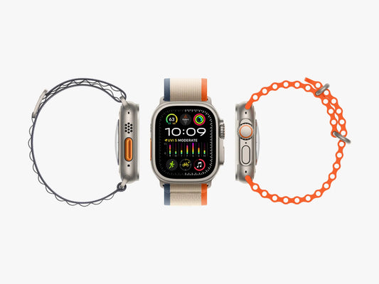 Apple Watch Ultra 2 in an orange ocean loop band