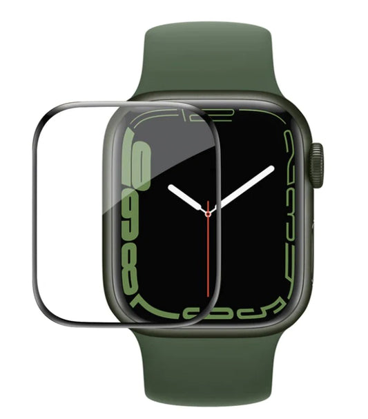 apple watch series 8 41mm screen protector on a green silicon sport band