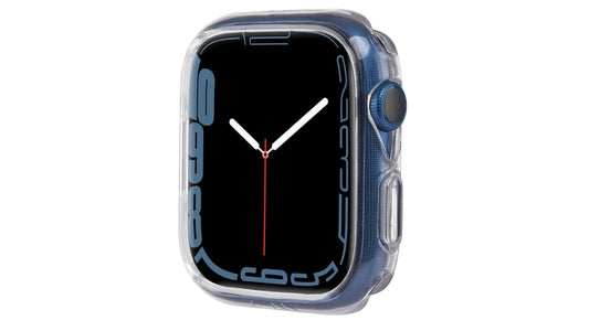 clear TPU bumper cases on an apple watch series 8 metallic blue size 45mm