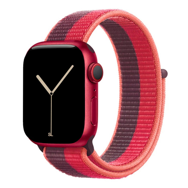 dark red nylon sport loop watch band for apple watch series 10 42mm and 45mm and ultra 2 made from woven nylon