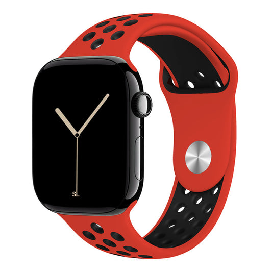 red black silicone watch strap for apple watch series 11 42mm 46mm with perforated holes for breathing while running and active sports