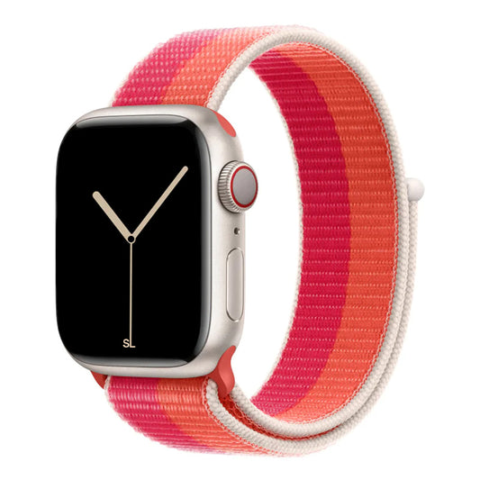 pink orange nylon sport loop watch band for apple watch series 10 42mm and 45mm and ultra 2 made from woven nylon