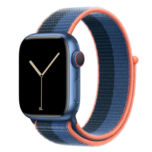 orange blue nylon sport loop watch band for apple watch series 10 42mm and 45mm and ultra 2 made from woven nylon